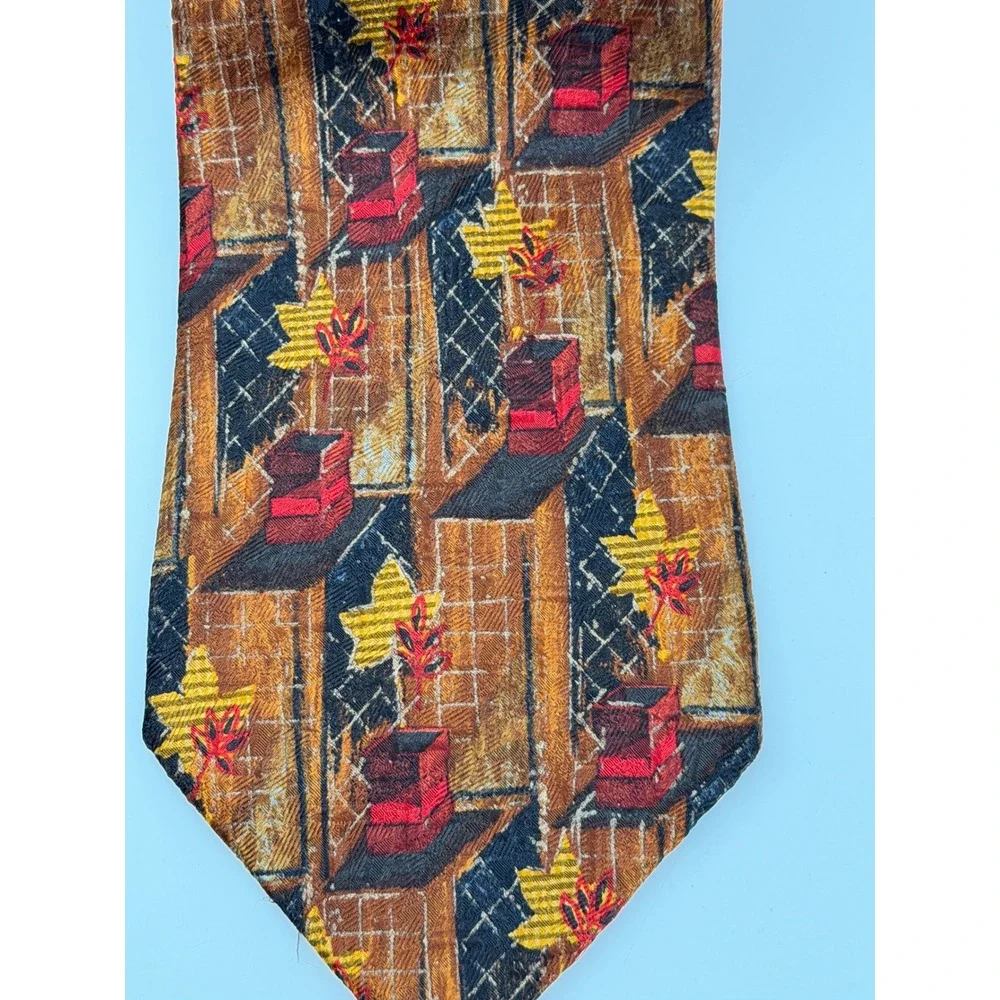 Ermenegildo Zegna Mens Silk‎ Tie Brown Red Abstract Geometric Made in Italy